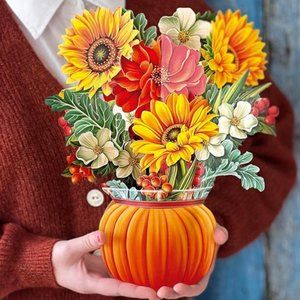FALL  3D GREETING CARD -NWT - POP-UP PAPER FLOWERS;  1 Foot tall- Mailable